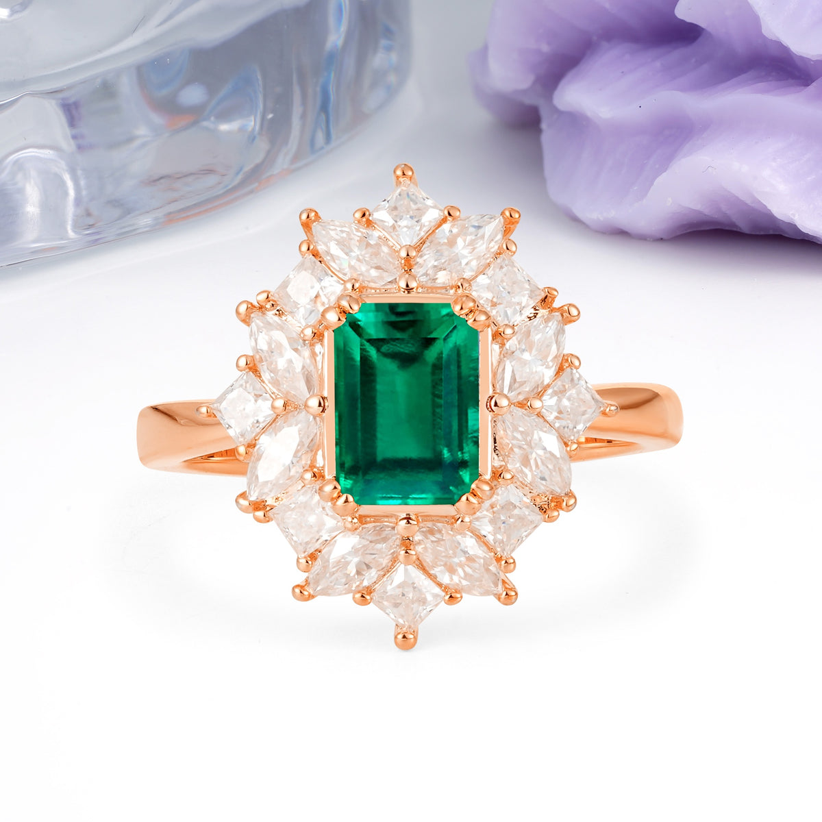 Unique & Classic 12-Prong Emerald Cut Emerald Engagement Ring - Additional view