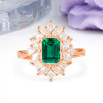 Unique & Classic 12-Prong Emerald Cut Emerald Engagement Ring - Additional view