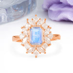 Unique & Classic 12-Prong Emerald Cut Moonstone Engagement Ring - Additional view