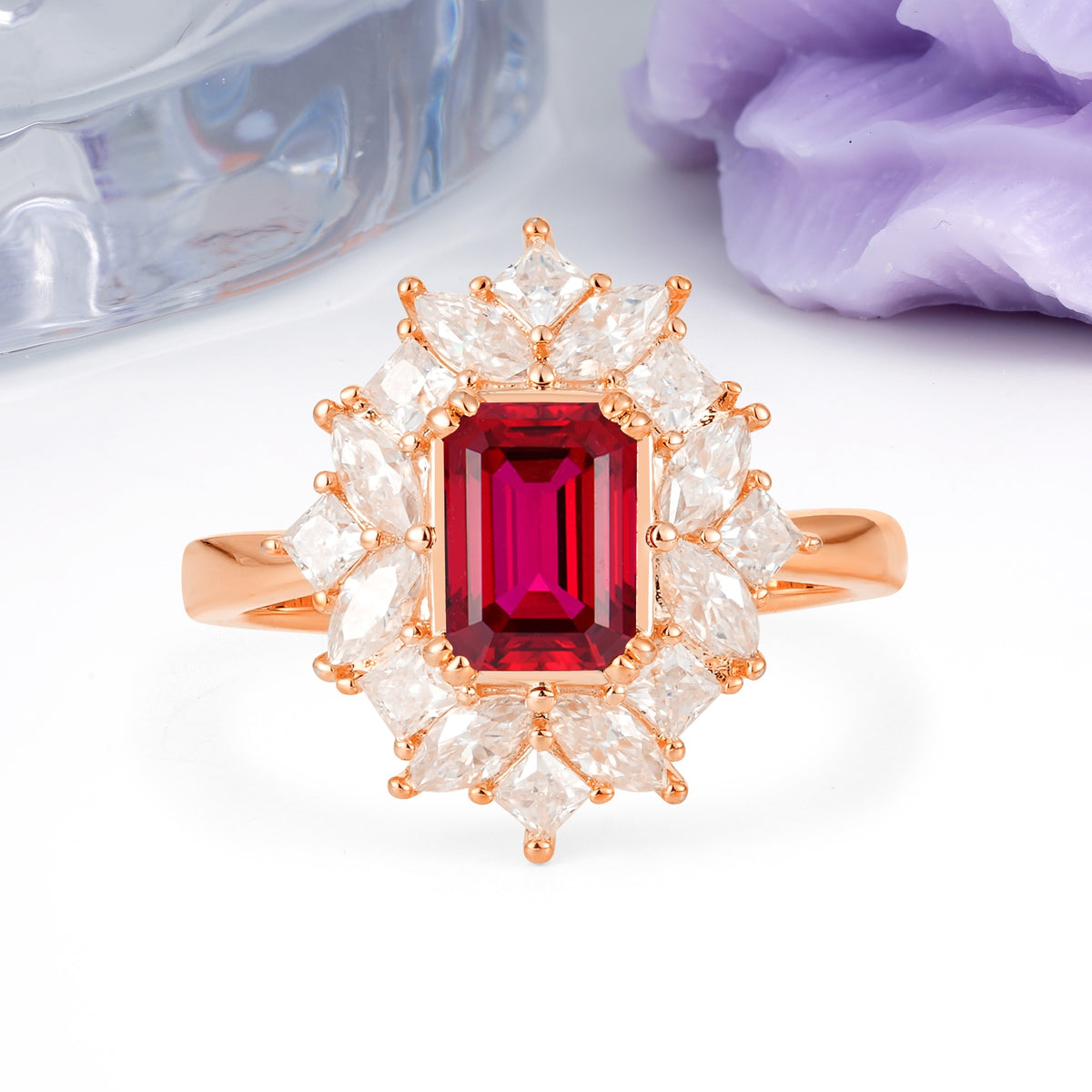 Unique & Classic 12-Prong Emerald Cut Ruby Engagement Ring - Additional view