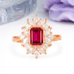 Unique & Classic 12-Prong Emerald Cut Ruby Engagement Ring - Additional view