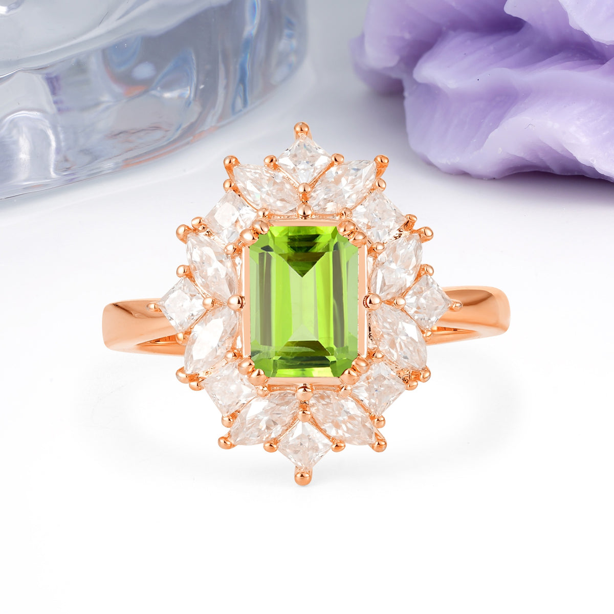 Unique & Classic 12-Prong Emerald Cut Peridot Engagement Ring - Additional view