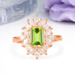 Unique & Classic 12-Prong Emerald Cut Peridot Engagement Ring - Additional view