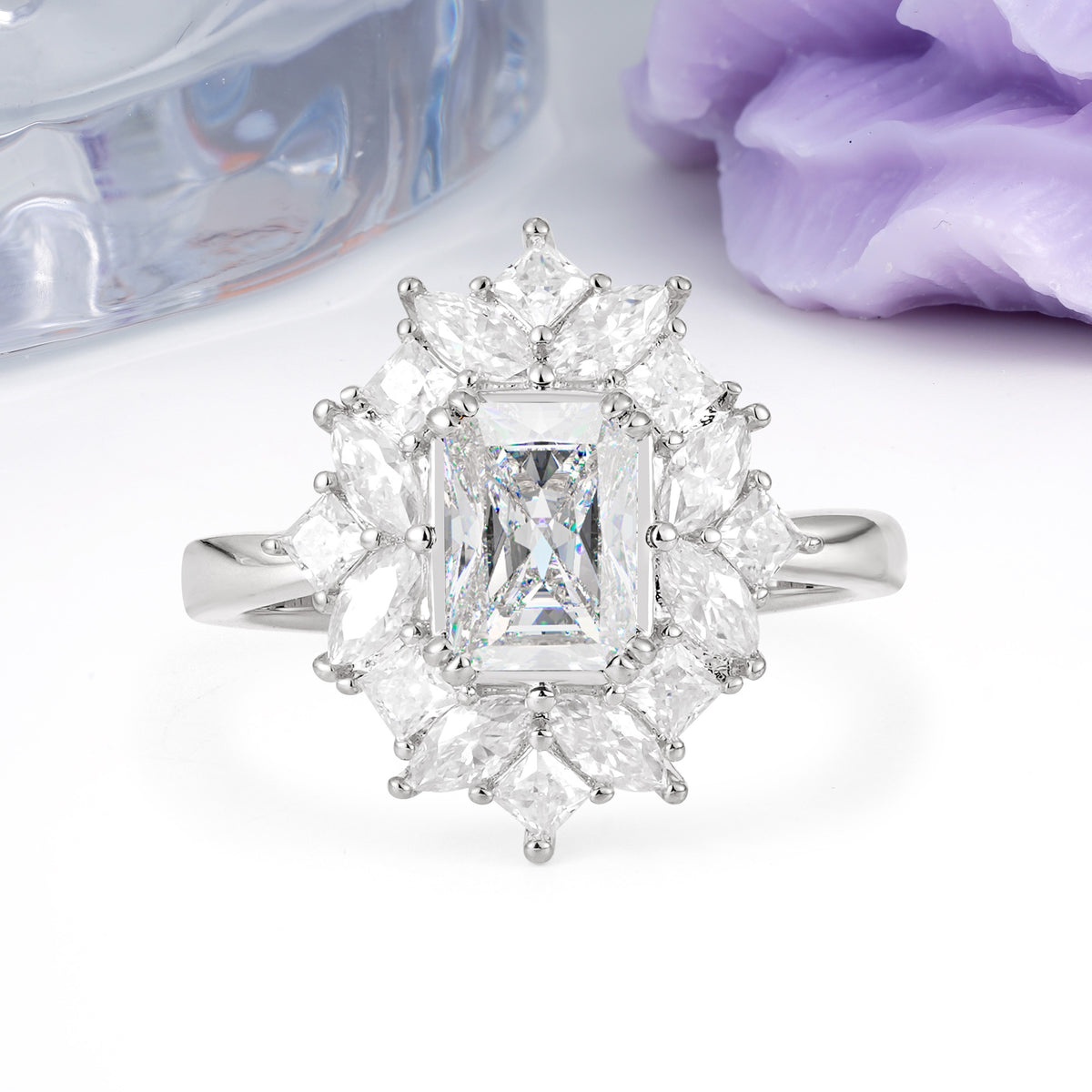 Unique & Classic 12-Prong Emerald Cut Moissanite Engagement Ring - Additional view
