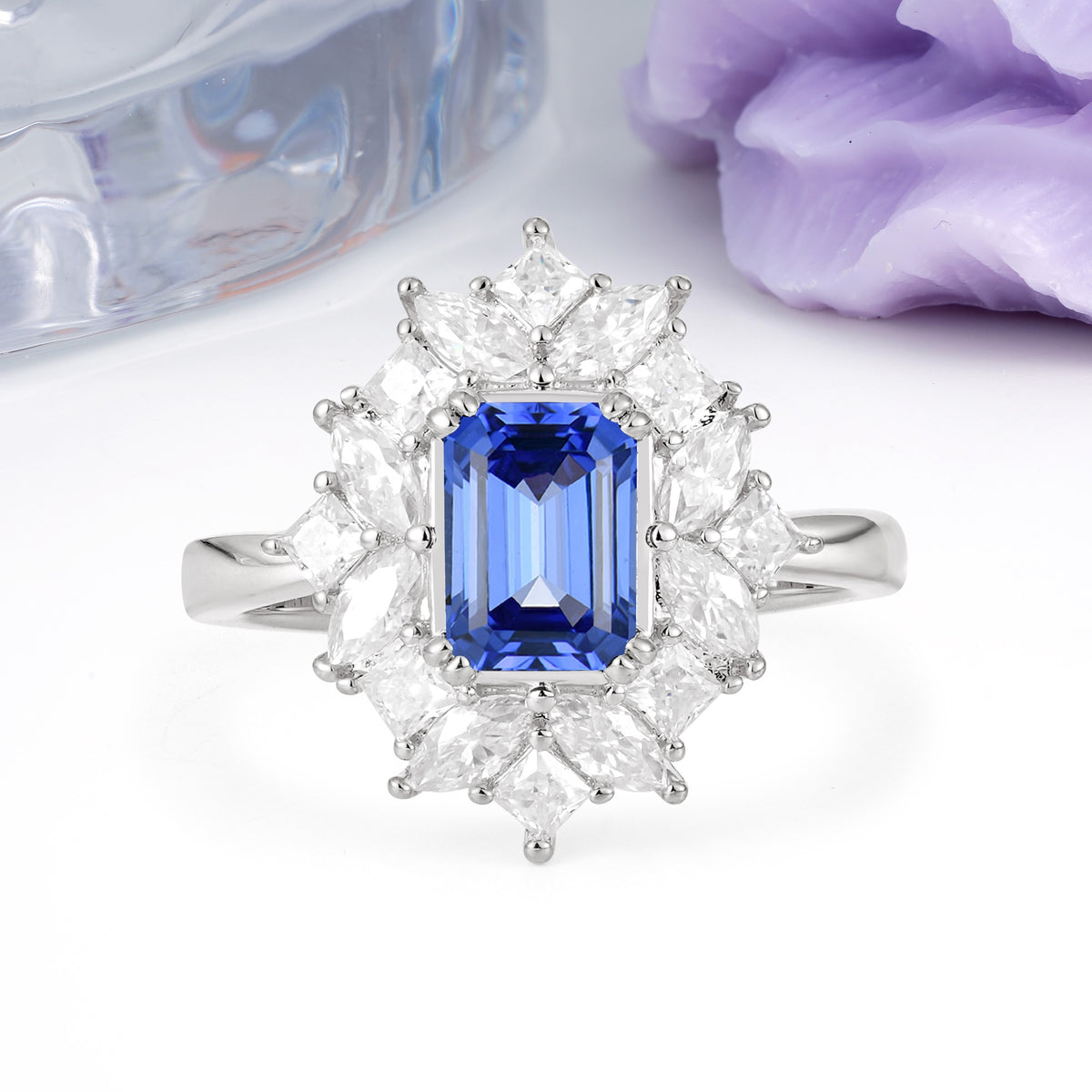 Unique & Classic 12-Prong Emerald Cut Sapphire Engagement Ring - Additional view