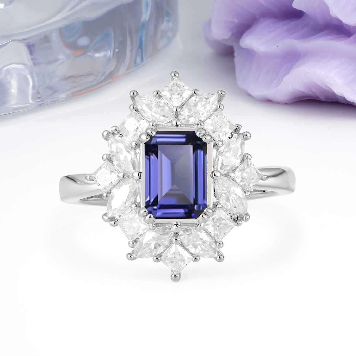Unique & Classic 12-Prong Emerald Cut Tanzanite Engagement Ring - Additional view