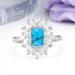 Unique & Classic 12-Prong Emerald Cut Turquoise Engagement Ring - Additional view