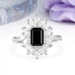Unique & Classic 12-Prong Emerald Cut Black Onyx Engagement Ring - Additional view