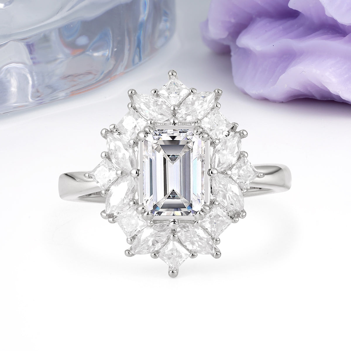 Unique & Classic 12-Prong Emerald Cut Lab Diamond Engagement Ring - Additional view