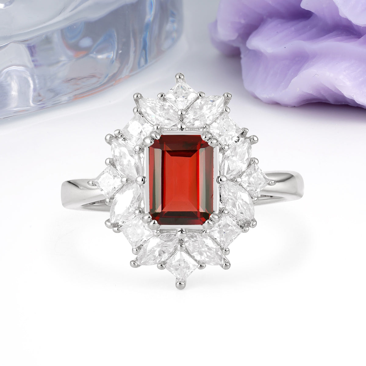 Unique & Classic 12-Prong Emerald Cut Garnet Engagement Ring - Additional view