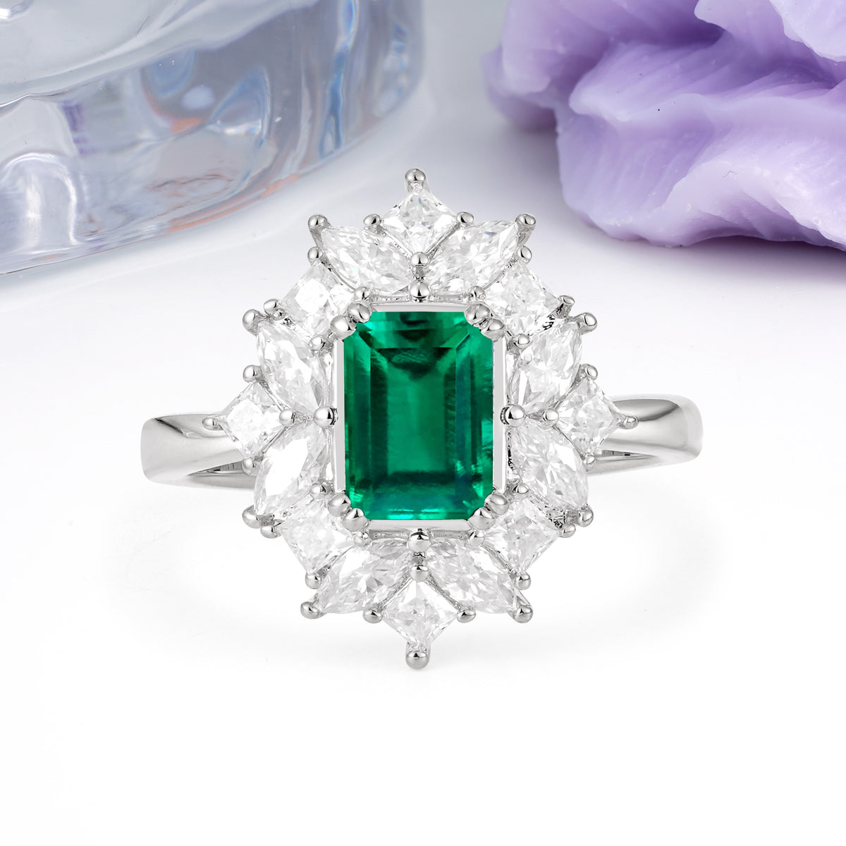 Unique & Classic 12-Prong Emerald Cut Emerald Engagement Ring - Additional view