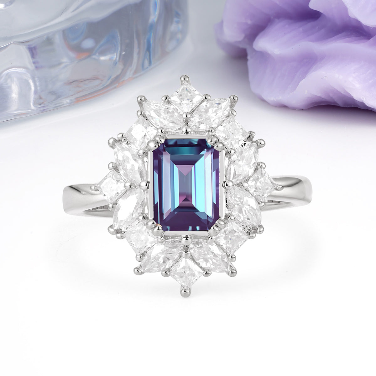 Unique & Classic 12-Prong Emerald Cut Alexandrite Engagement Ring - Additional view