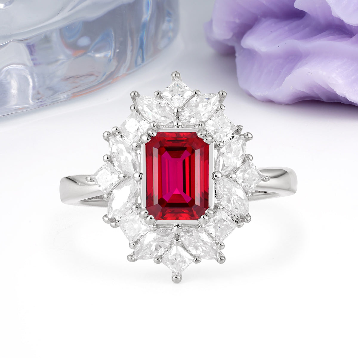 Unique & Classic 12-Prong Emerald Cut Ruby Engagement Ring - Additional view
