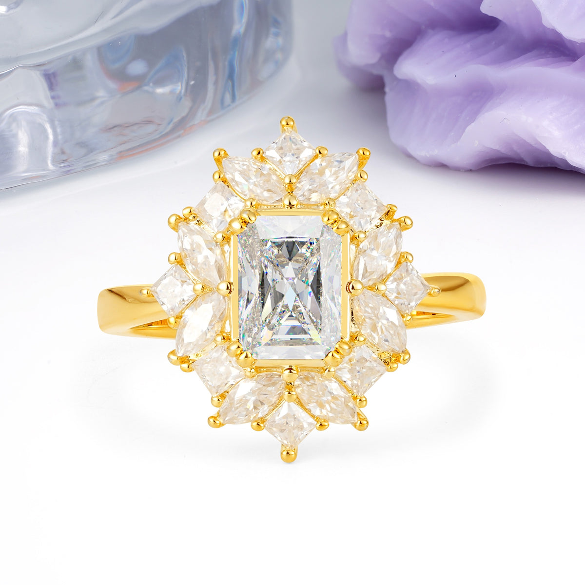 Unique & Classic 12-Prong Emerald Cut Moissanite Engagement Ring - Additional view