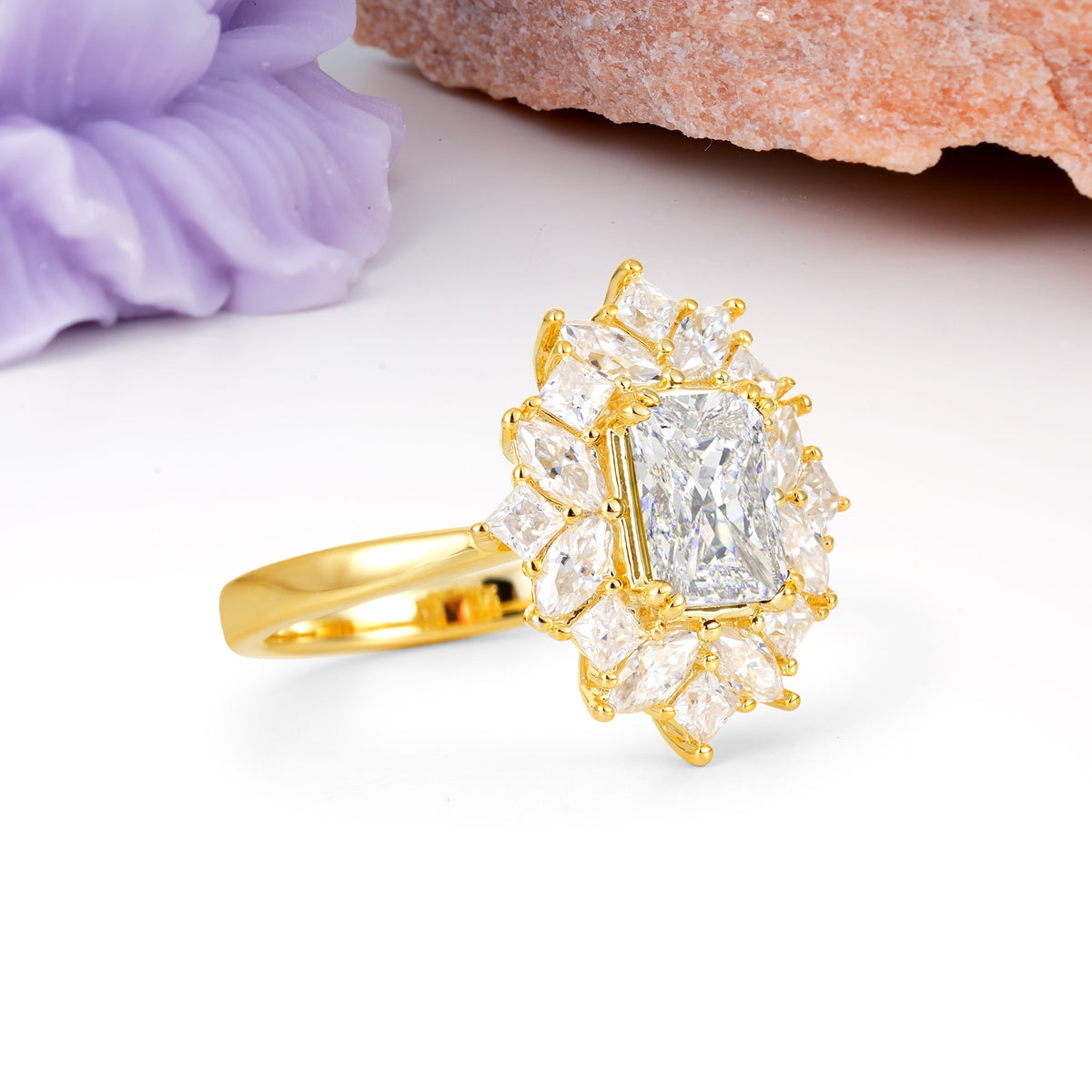 Unique & Classic 12-Prong Emerald Cut Moissanite Engagement Ring - Additional view