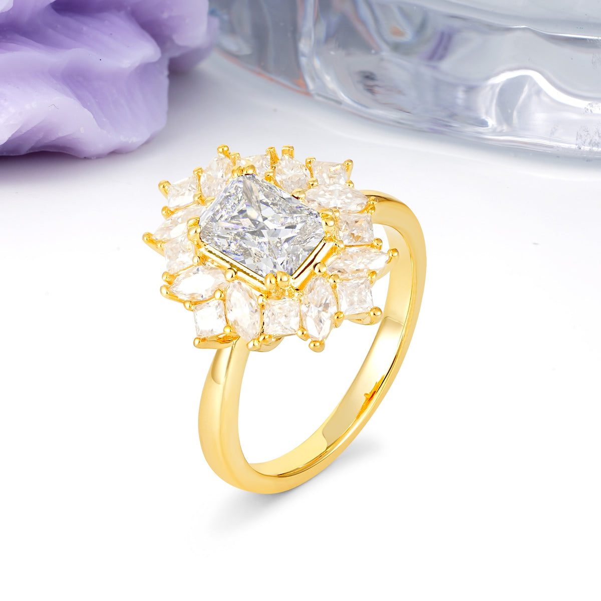 Unique & Classic 12-Prong Emerald Cut Moissanite Engagement Ring - Additional view