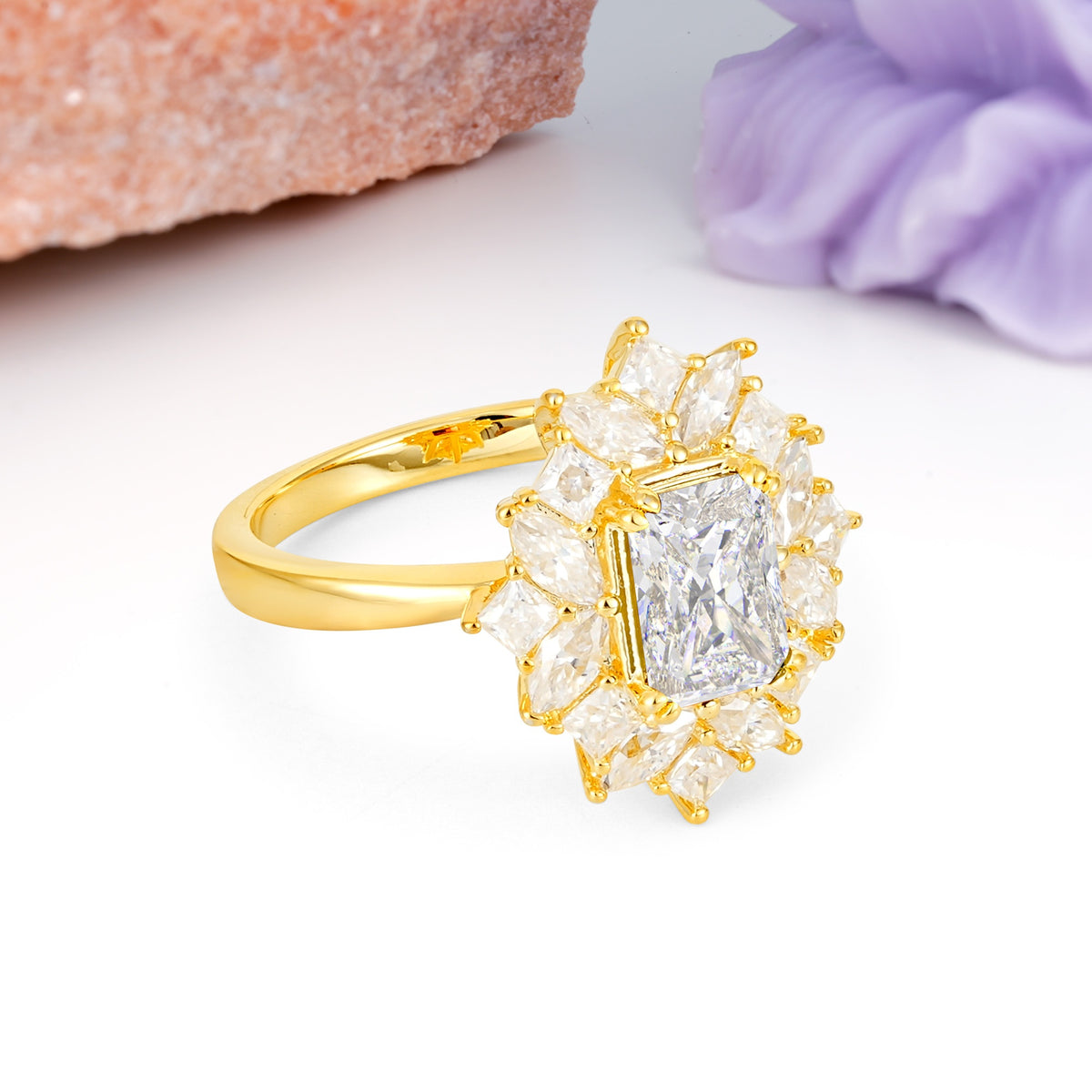 Unique & Classic 12-Prong Emerald Cut Moissanite Engagement Ring - Additional view