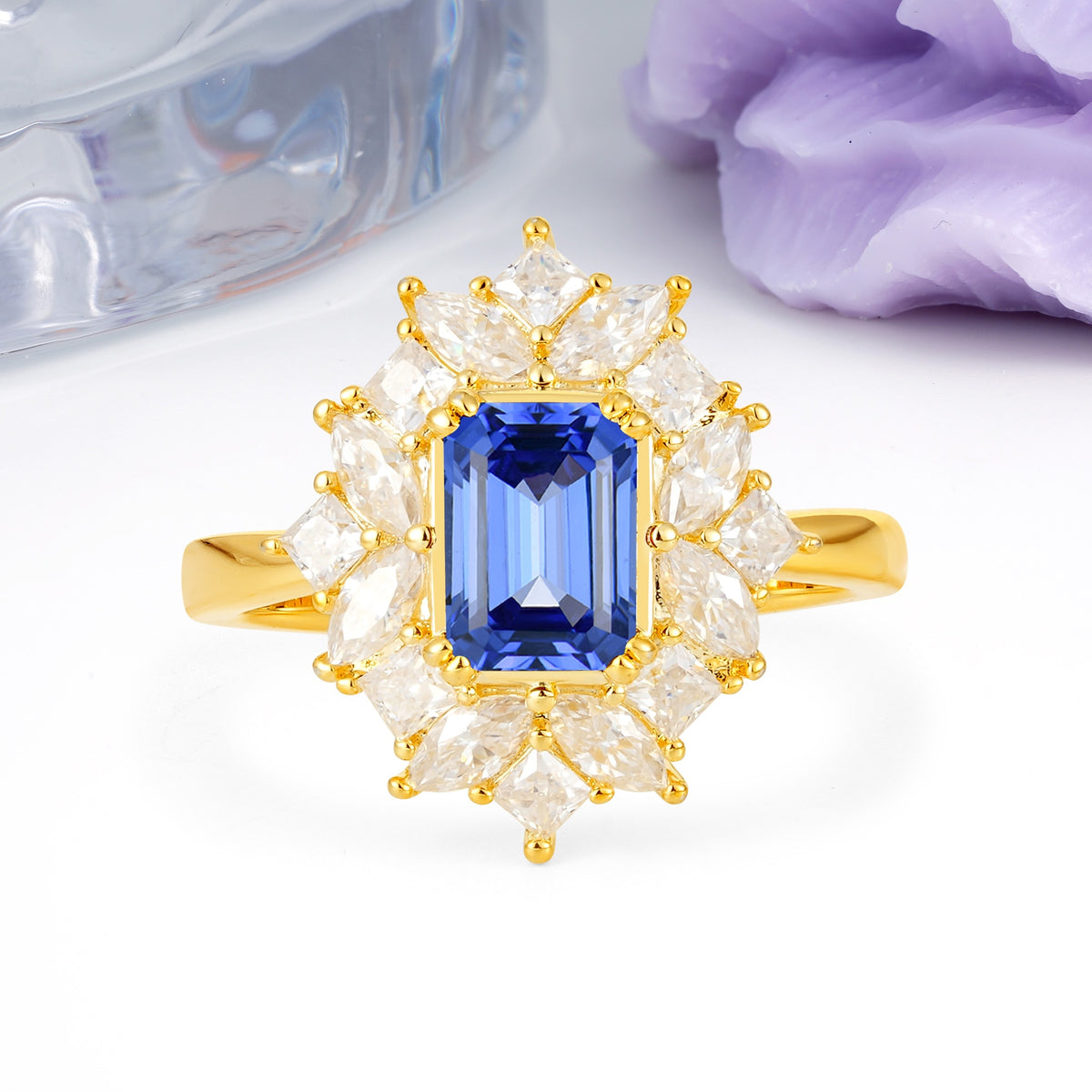 Unique & Classic 12-Prong Emerald Cut Sapphire Engagement Ring - Additional view
