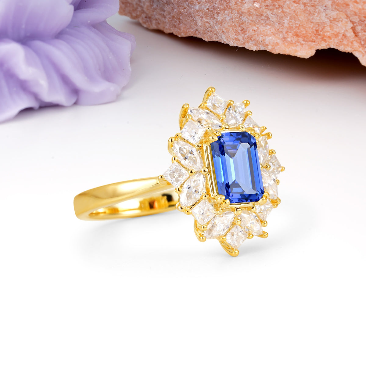 Unique & Classic 12-Prong Emerald Cut Sapphire Engagement Ring - Additional view