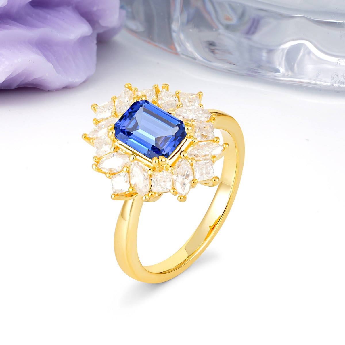 Unique & Classic 12-Prong Emerald Cut Sapphire Engagement Ring - Additional view