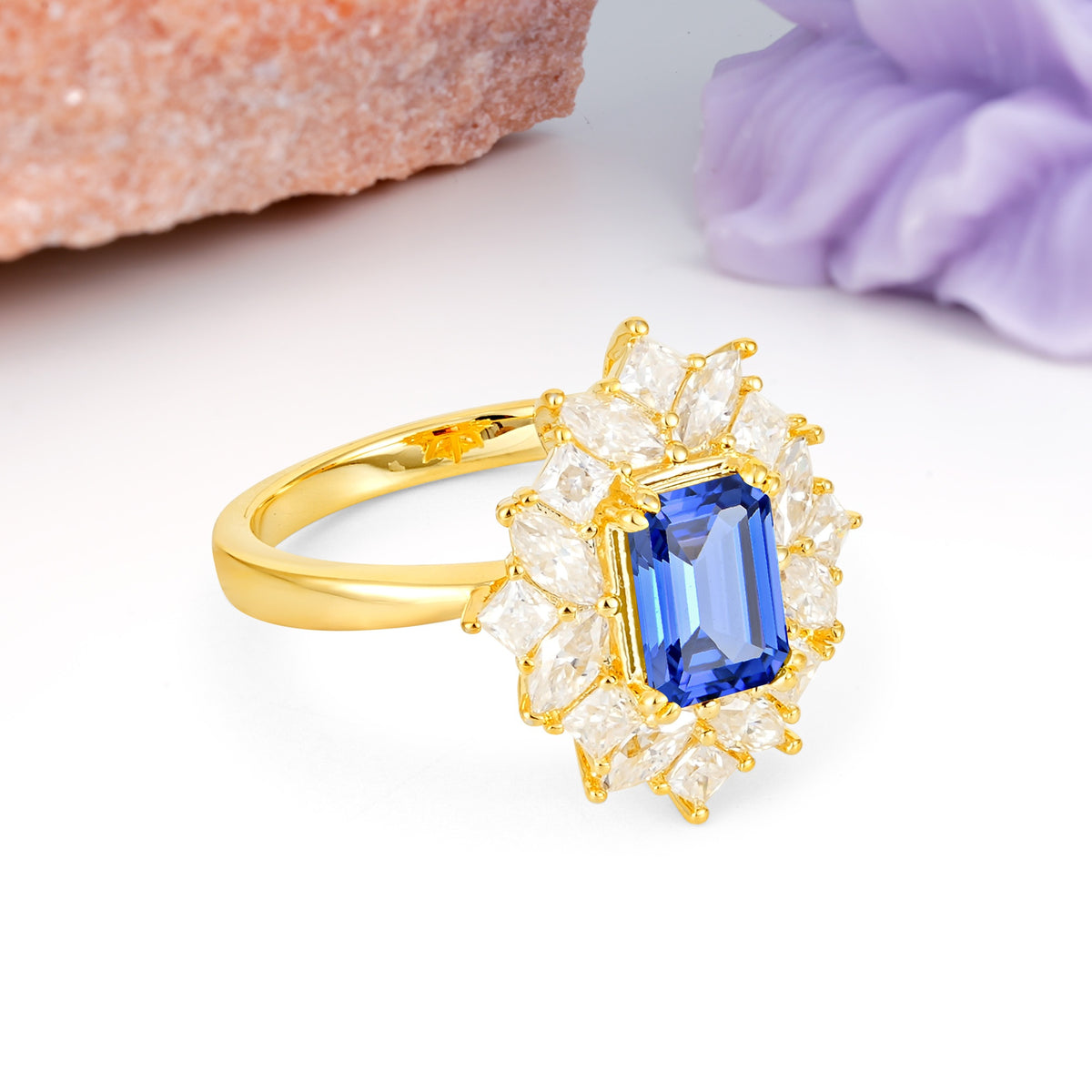 Unique & Classic 12-Prong Emerald Cut Sapphire Engagement Ring - Additional view