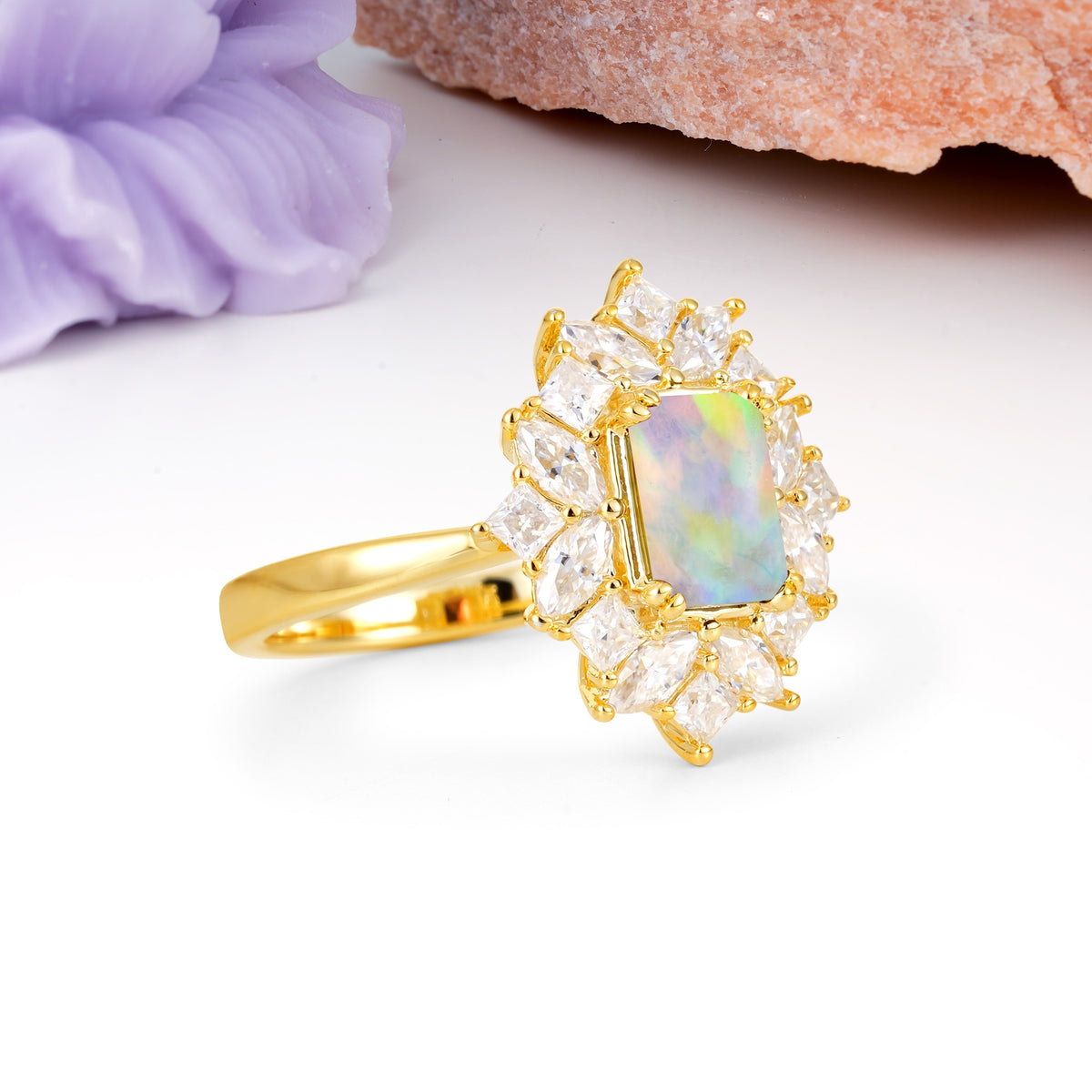 Unique & Classic 12-Prong Emerald Cut Fire Opal Engagement Ring - Additional view