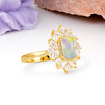 Unique & Classic 12-Prong Emerald Cut Fire Opal Engagement Ring - Additional view