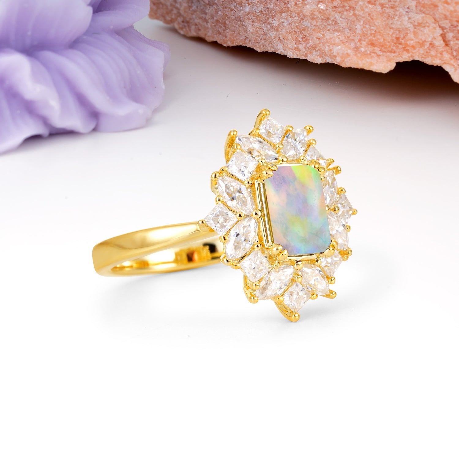 Unique & Classic 12-Prong Emerald Cut Fire Opal Engagement Ring - Additional view