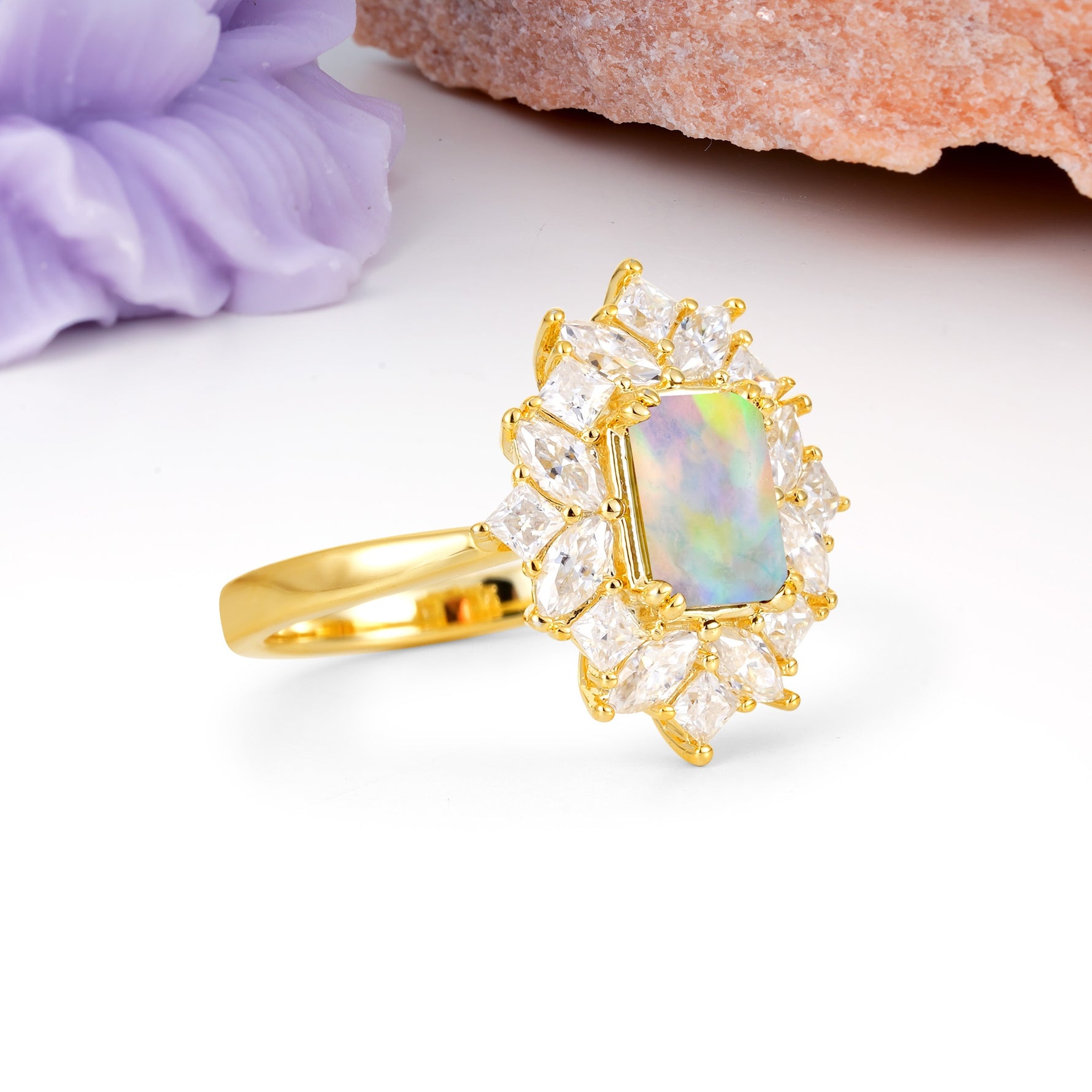 Unique & Classic 12-Prong Emerald Cut Fire Opal Engagement Ring - Additional view