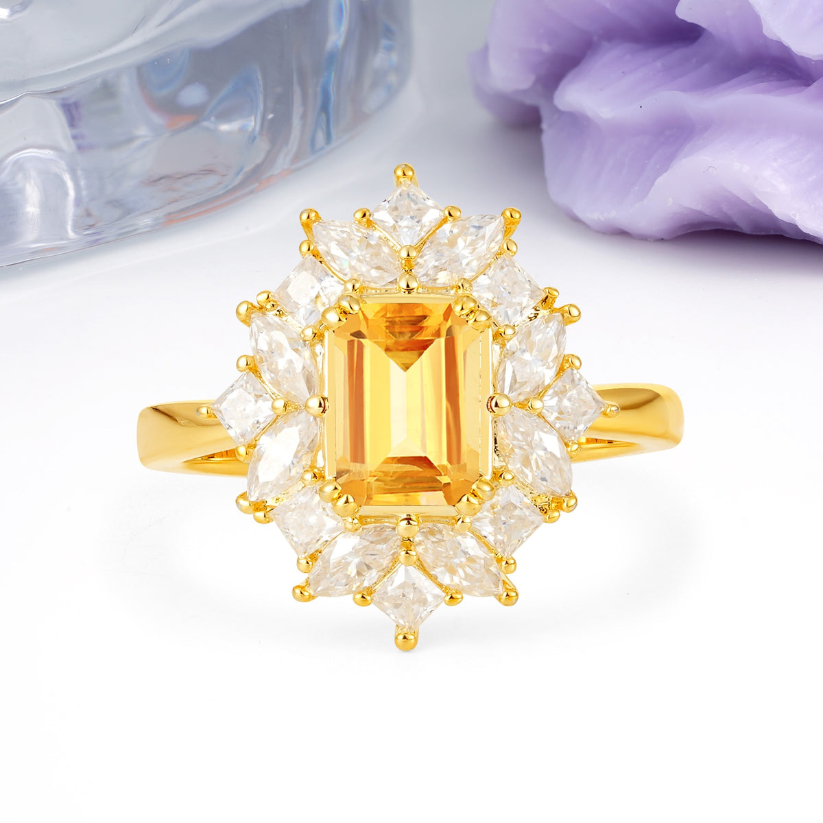 Unique & Classic 12-Prong Emerald Cut Citrine Engagement Ring - Additional view