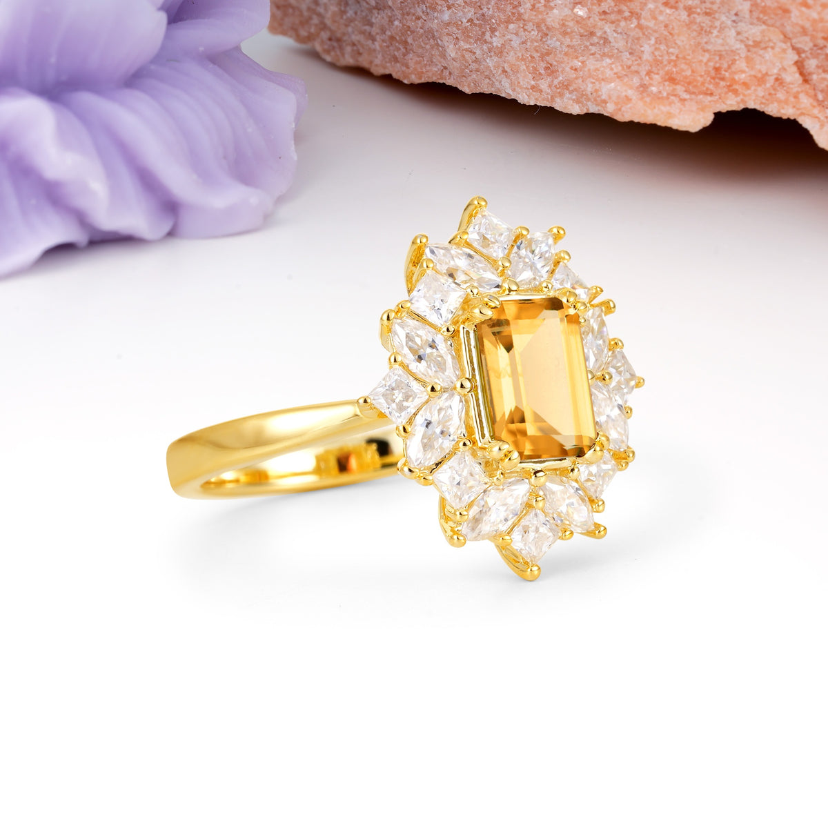 Unique & Classic 12-Prong Emerald Cut Citrine Engagement Ring - Additional view