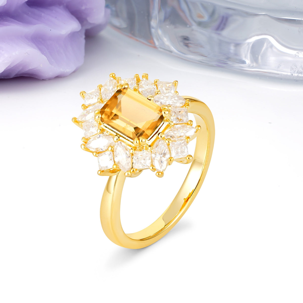Unique & Classic 12-Prong Emerald Cut Citrine Engagement Ring - Additional view
