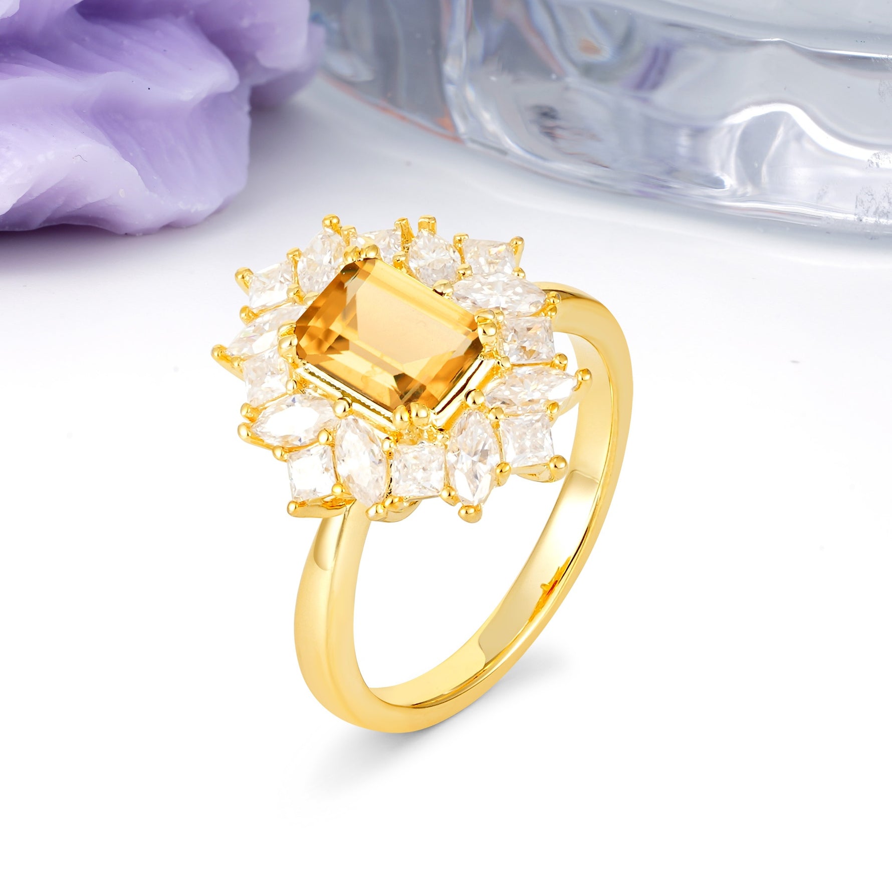 Unique & Classic 12-Prong Emerald Cut Citrine Engagement Ring - Additional view