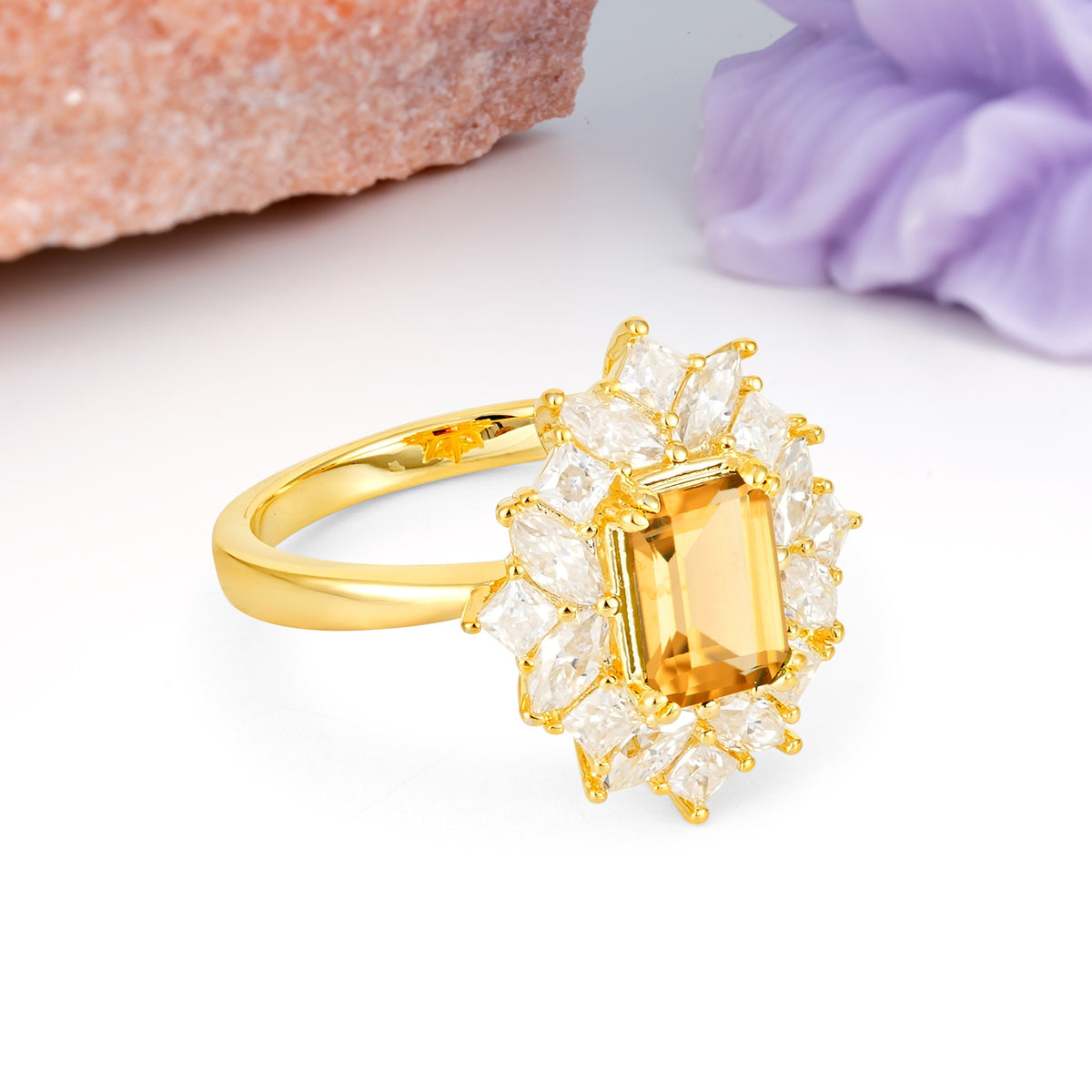 Unique & Classic 12-Prong Emerald Cut Citrine Engagement Ring - Additional view