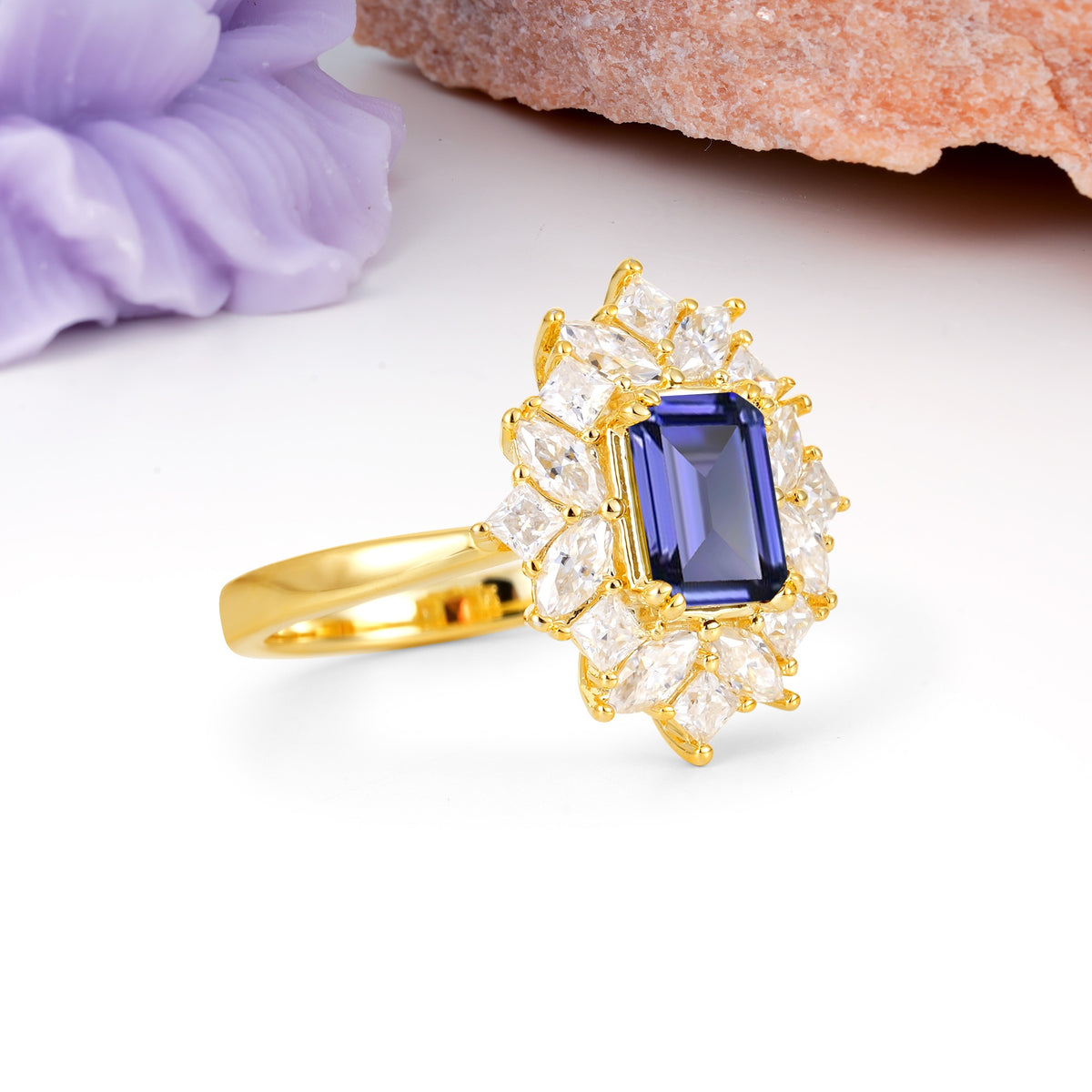 Unique & Classic 12-Prong Emerald Cut Tanzanite Engagement Ring - Additional view