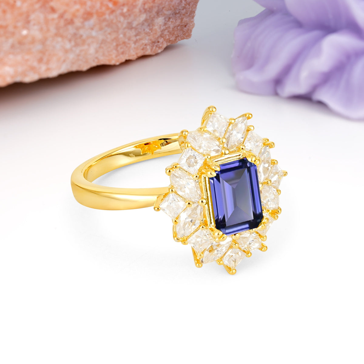 Unique & Classic 12-Prong Emerald Cut Tanzanite Engagement Ring - Additional view