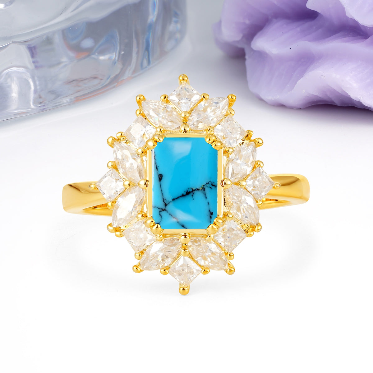 Unique & Classic 12-Prong Emerald Cut Turquoise Engagement Ring - Additional view