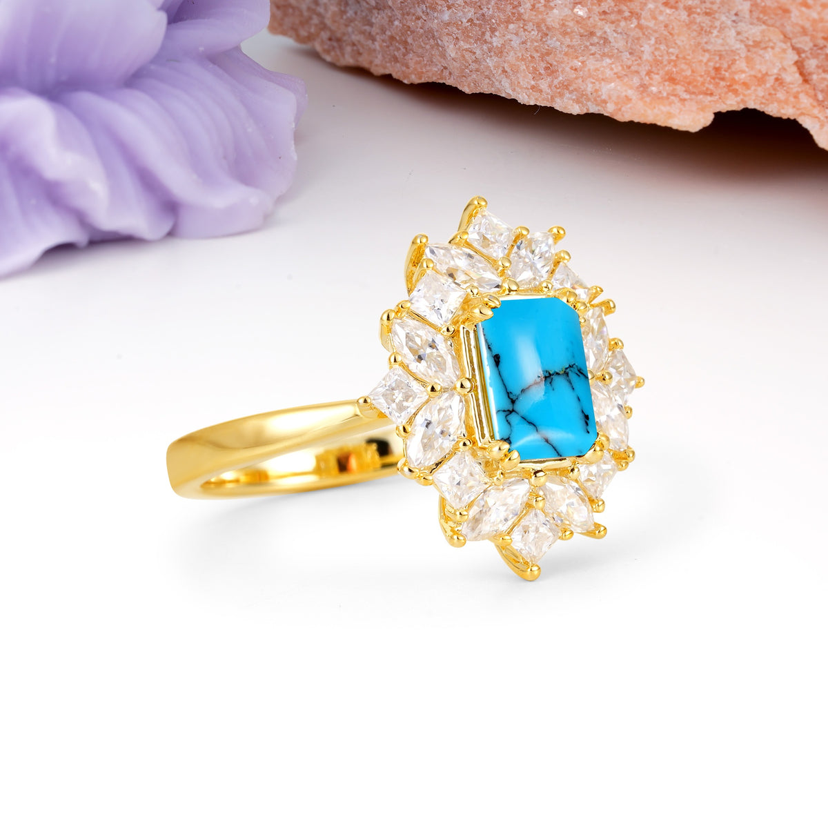 Unique & Classic 12-Prong Emerald Cut Turquoise Engagement Ring - Additional view