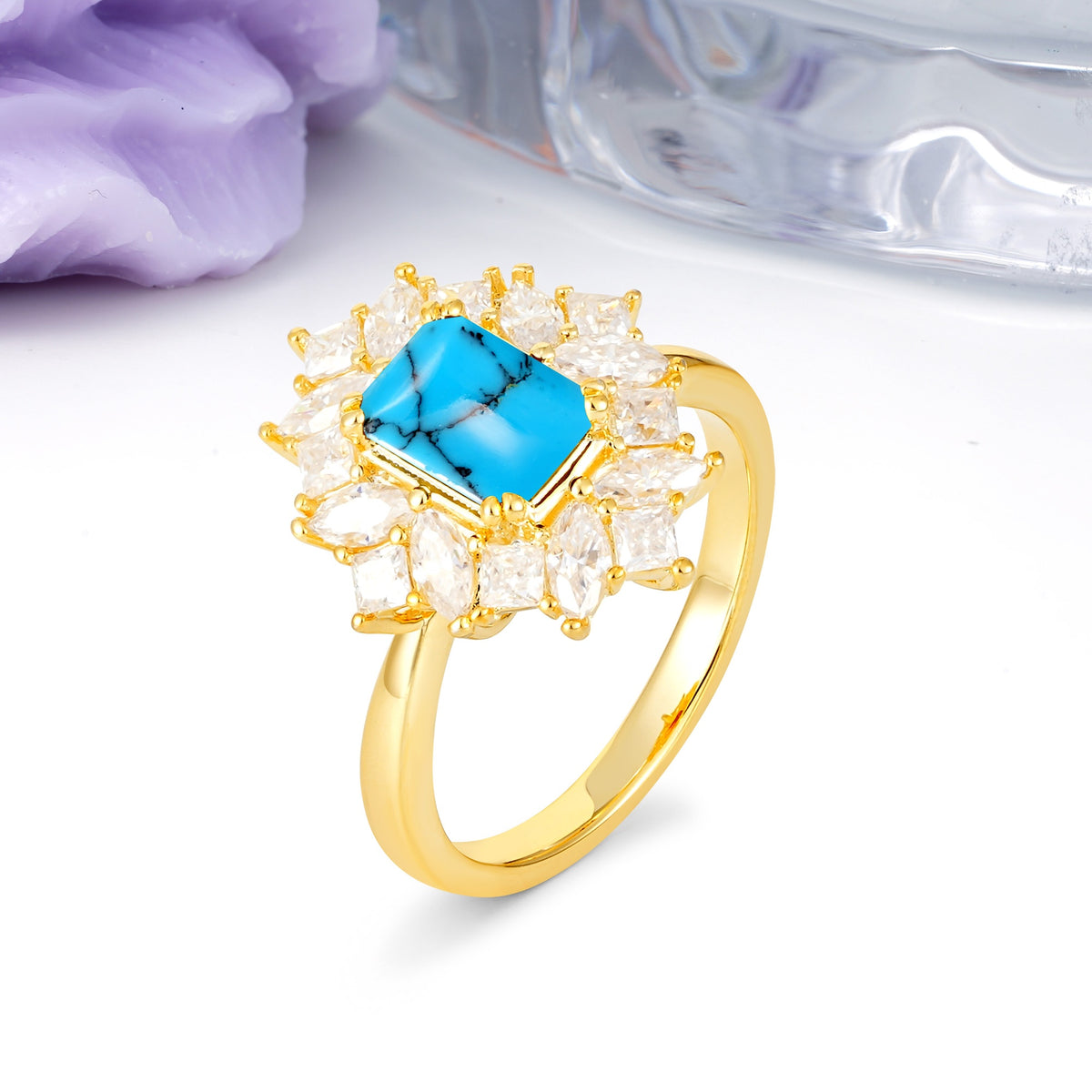 Unique & Classic 12-Prong Emerald Cut Turquoise Engagement Ring - Additional view