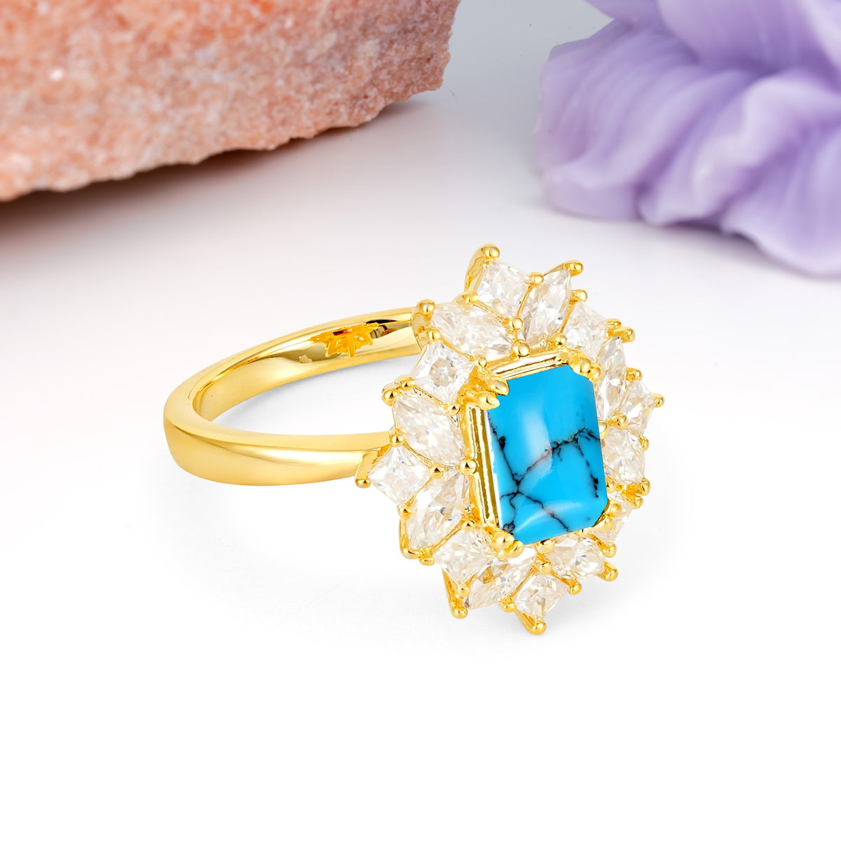 Unique & Classic 12-Prong Emerald Cut Turquoise Engagement Ring - Additional view