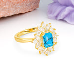 Unique & Classic 12-Prong Emerald Cut Turquoise Engagement Ring - Additional view