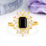 Unique & Classic 12-Prong Emerald Cut Black Onyx Engagement Ring - Additional view