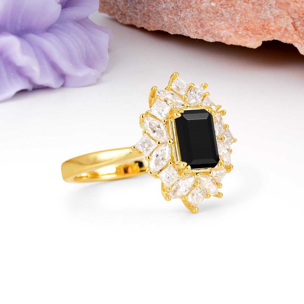 Unique & Classic 12-Prong Emerald Cut Black Onyx Engagement Ring - Additional view