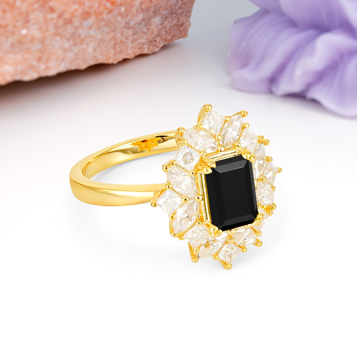 Unique & Classic 12-Prong Emerald Cut Black Onyx Engagement Ring - Additional view
