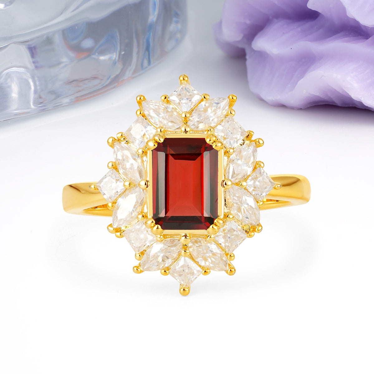 Unique & Classic 12-Prong Emerald Cut Garnet Engagement Ring - Additional view