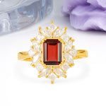 Unique & Classic 12-Prong Emerald Cut Garnet Engagement Ring - Additional view