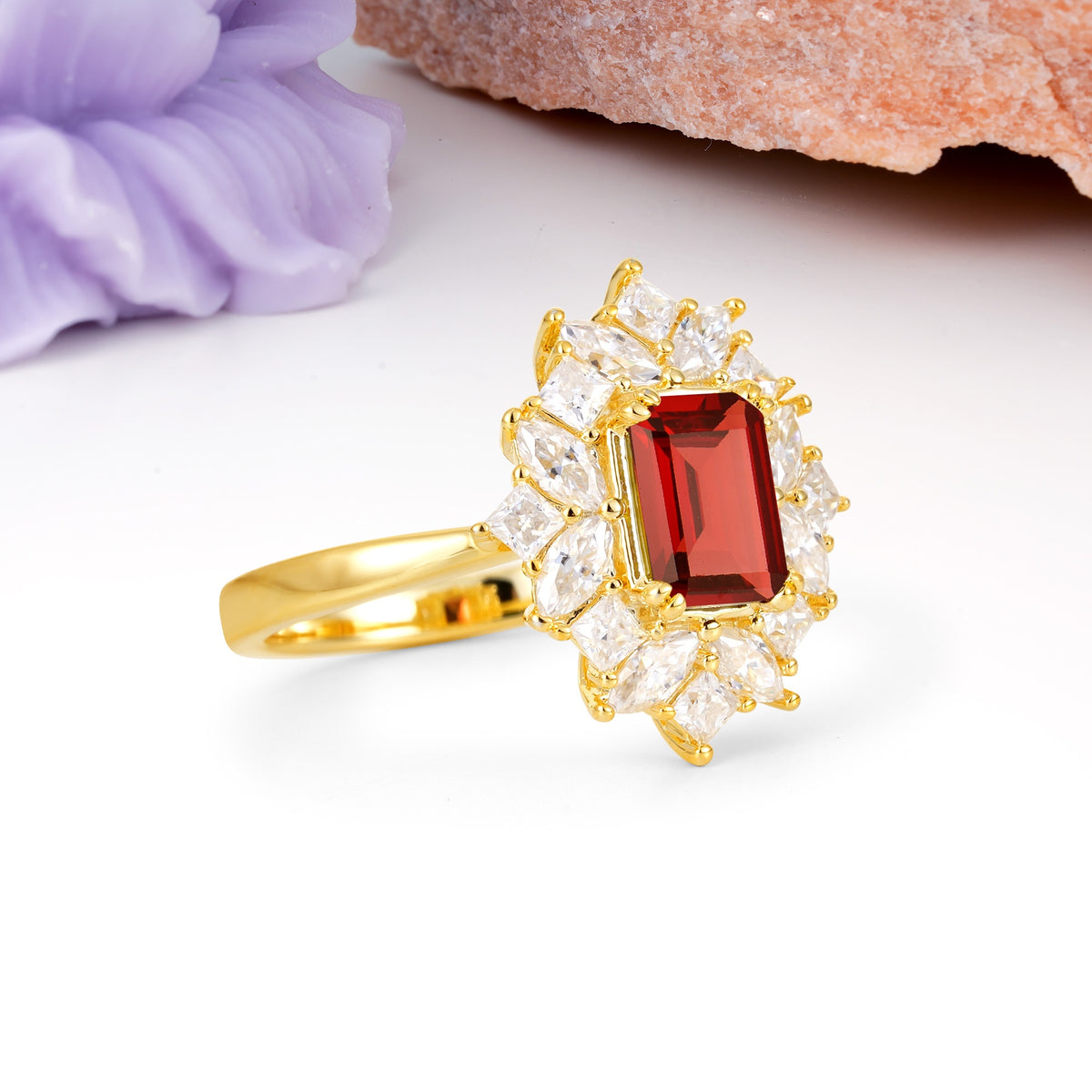 Unique & Classic 12-Prong Emerald Cut Garnet Engagement Ring - Additional view