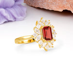 Unique & Classic 12-Prong Emerald Cut Garnet Engagement Ring - Additional view