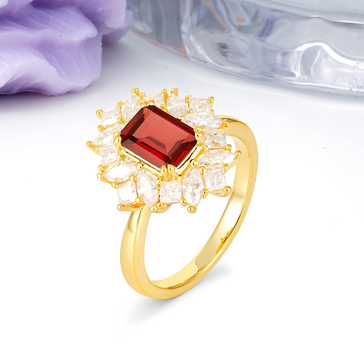 Unique & Classic 12-Prong Emerald Cut Garnet Engagement Ring - Additional view