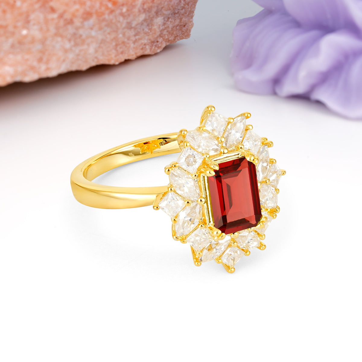 Unique & Classic 12-Prong Emerald Cut Garnet Engagement Ring - Additional view